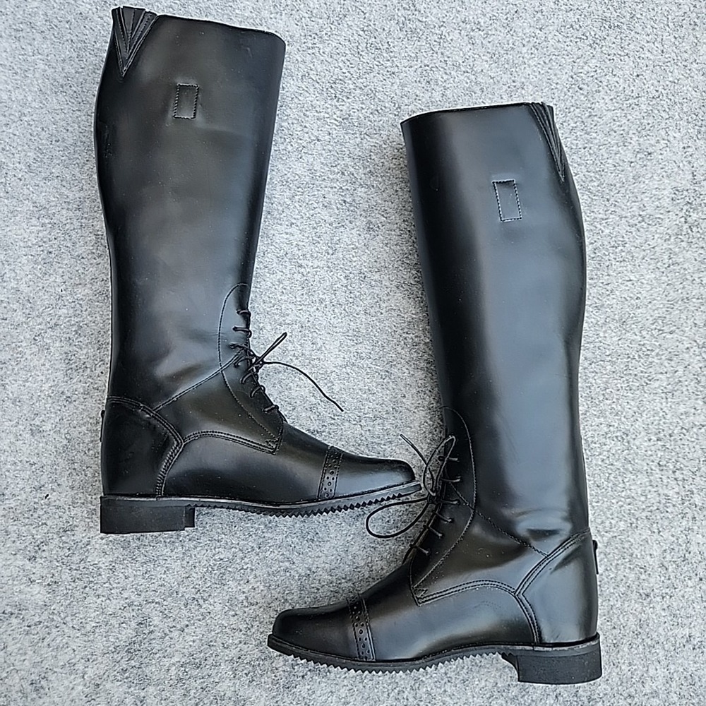 Cavalier Amazonas Womens 7 Tall Leather Riding Boots Black New